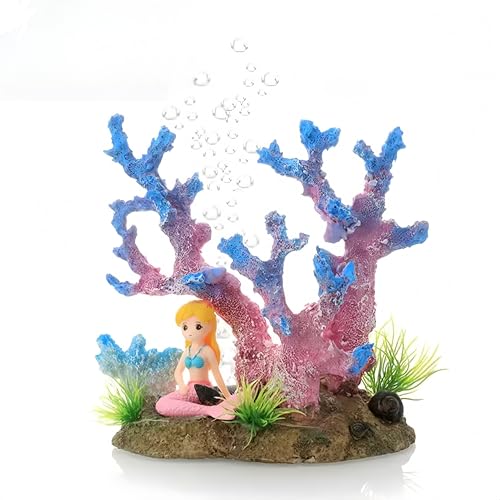 Image of Fish Tanks Decorations, Mermaid Statue ，Mermaid Garden, Fish Tank Decorations, Handicraft Decorations, Mermaid Decorations (1, Lila Cartoon Meerjungfrau)