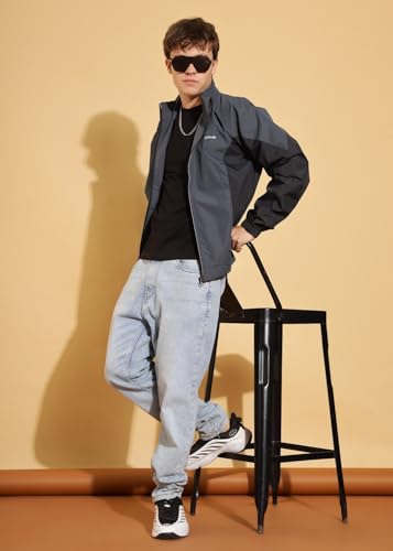 Image of Dollar Men's Polyester Colourblock Windcheater Jacket With Zipper Pockets
