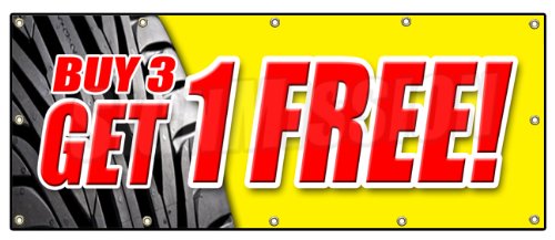 48"x120" Tire Sale Banner - Buy 3 Get 1 Free, 25% Off