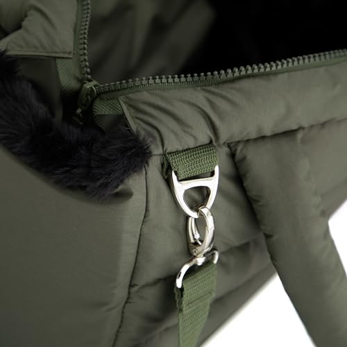 Transporttasche für Hunde und Katzen - Tasche für unterwegs, Dog Carrier -Schultertasche für Haustiere mit Gummiband mit Karabiner,bis 8 kg, olivgrün