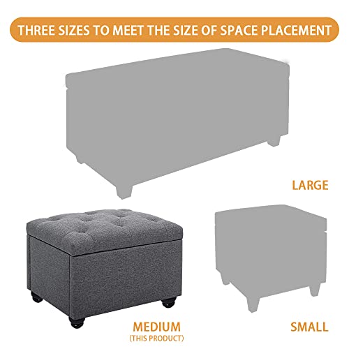 Homestripe 24 Inch Modern Tufted Bedroom Storage Ottoman Bench, Linen Lift Top Upholstered Foam Padded Rectangular Footstool, Easy Assemble Ottoman,Grey #TOP7