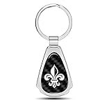 iPick Image Compatible with Fleur-de-Lis FDL Real Black Carbon Fiber Chrome Metal Teardrop Key Chain