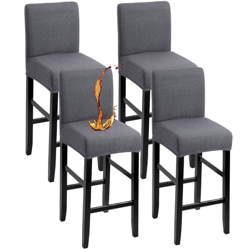 Image of YISUN Waterproof Bar Stool Covers, Stretch Pub Stool Chair Cover Removable Washable Counter Stool Covers Bar Stool Slipcovers for Kitchen, Pub, Dining Room (4 Pack, T-Dark Grey)