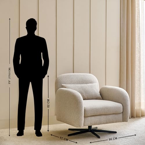 Image of Home Centre | Clair Fabric Swivel Accent Chair with Cushion | Accent Chair for Living Room | Metal | Beige | 1 Year Warranty
