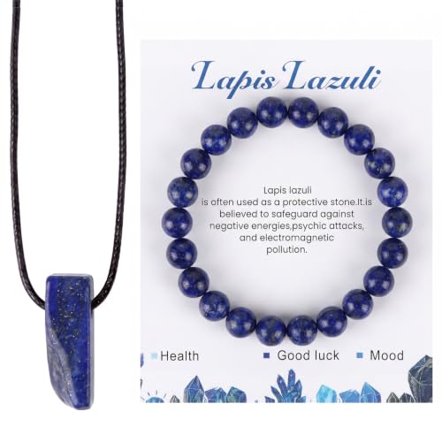 Image of MOTIBACK Lapis Lazuli Jewellery Set, Dark Blue Crystal Bracelet Necklace
