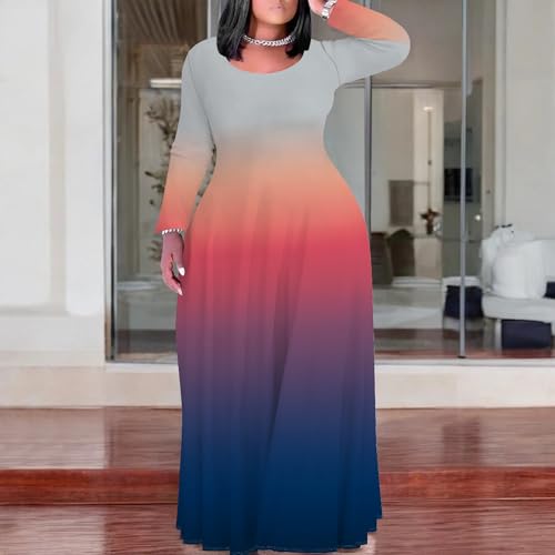 Image of PinkPatty Women's Plus Size Long Sleeve Maxi Dresses T Shirt Boho Fall Dress with Pockets