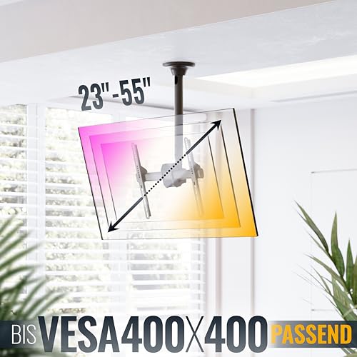 RICOO TV Deckenhalterung für Fernseher 32-55 Zoll, Schwenkbar Neigbar Höhenverstellbar, Universal TV Halterung Decke D0244, Fernsehhalterung Decke bis 50 kg mit max. VESA 400x400 mm