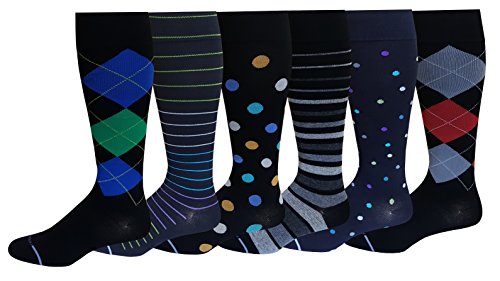Differenttouch 6 Pairs Pack Men Dr Motion Travelers , Athletes Compression Knee High Socks (10-13, Colorful Pattern)
