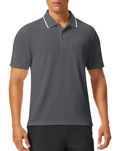 Image of Rdruko Men's Polo Shirts Short Sleeve Quick Dry Outdoor Golf Sports Shirts with Pocket