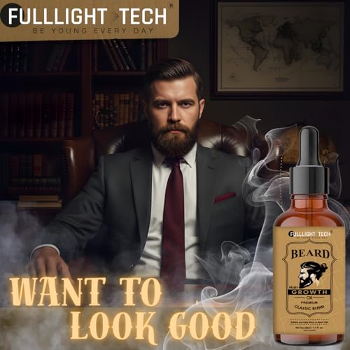 Image of Fulllight Tech Beard Growth Oil for Men-30ml | Natural & Organic Beard Care with Cedarwood, Argan & Rosemary Oils | Promotes Thicker, Fuller Beard | Softens & Fills Patches | Non-Greasy