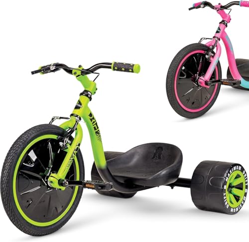 Tricycle Drift pour enfants à partir de 5 ans, roue avant de 40,6 cm, avec siège réglable, cadre en acier, roues arrière Slick et drapeau de sécurité...