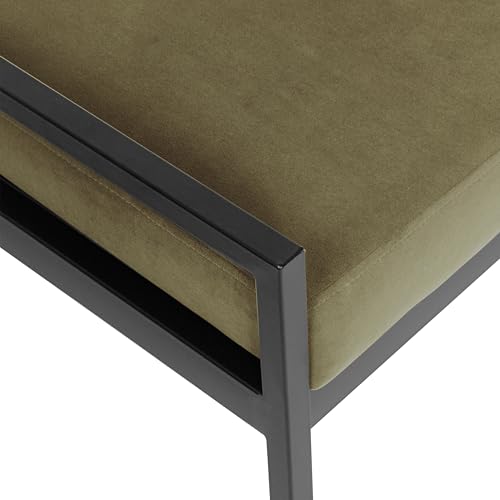 Image of HomePop Modern Velvet Metal Bench| Modern Bench with Metal Leg | Bench for Living Room & Bedroom | Decorative Home Furniture - Light Sage Green Velvet