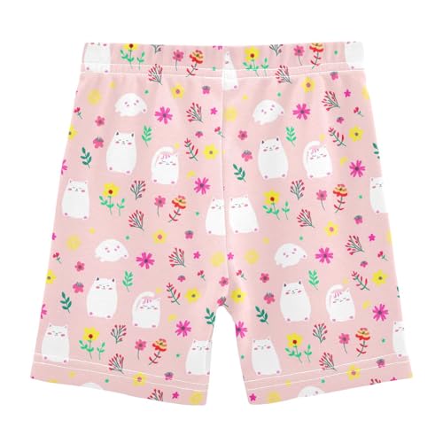 Cute Cat Floral Blooms Girls Bike Shorts Toddler Athletic Dance Under Skirts Dance Shorts for Sports,4T2