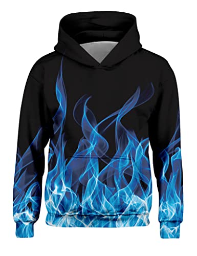Freshhoodies 3D Blau Feuer Hoody Pullover Kinder Unisex Hoodie Coole Blau...