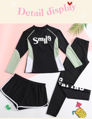 Image of KORADI Girls Swimsuits Rash Guard Swim Set Kids Two-Piece Bathing Suits Teen Swimwear Beach Shorts Sun Protection Swim Shirts