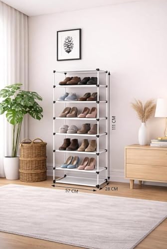 Image of Collapsible Fabric Wardrobe with 6 Shelves, Navy Blue, Metal, Rectangular, Lightweight, Modern, Foldable Clothes Storage Organizer (Grey)