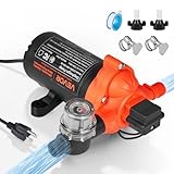 VEVOR Water Pressure Pump, 110V AC 4 GPM, 3-Chamber On Demand Electric Diaphragm Water Transfer Pump, 45 PSI Max Pressure, Automatic Pressure Switch, for Home Kitchen Garden Irrigation Car Washing