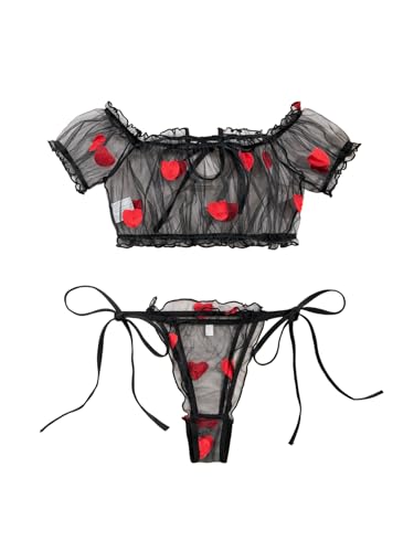 Image of Lilosy Sexy Stretch Ruffle Tie Sheer Mesh Lingerie Set Outfits