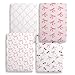 4 Pack Pink Bow Crib Sheet Set for Baby Girl, Soft Breathable Fitted Crib Sheet 28 x 52 in, Nursery Decor for Standard Crib and Toddler Bed Mattresses