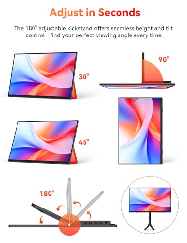 Image of HotYeah Portable Monitor, 15.6-in 1080P FHD Laptop Monitor USB-C HDMI External Computer Display HDR FreeSync IPS w /Kickstand & Speaker, 2nd Screen for Laptop PC Mac Phone Tablet Switch PS5 Xbox