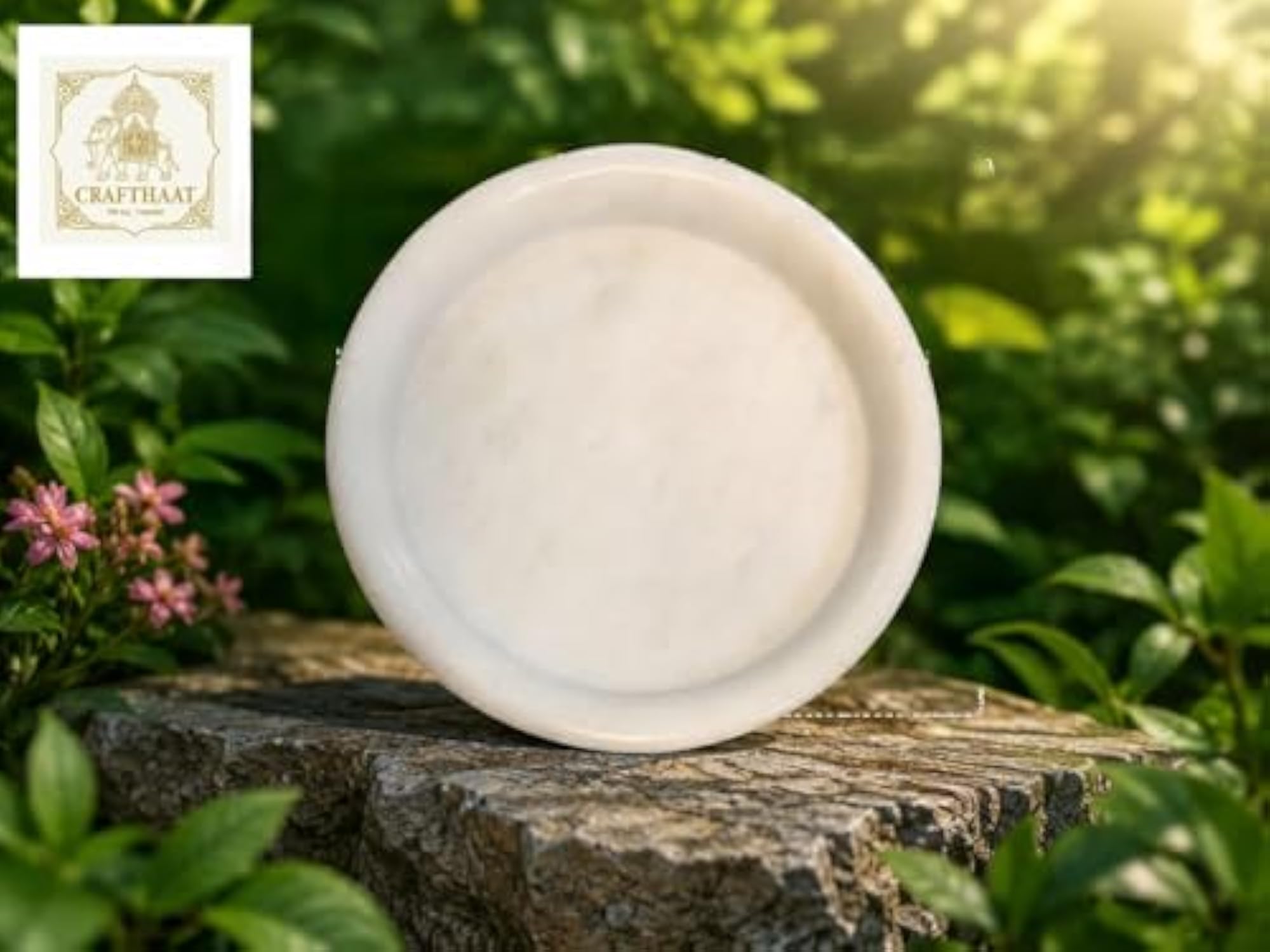CRAFTHAAT Round White Marble Plate
