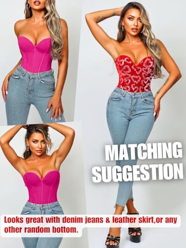 Image of ChiaoLezhee Heart Corset Top For Women, Sexy Concert Outfits Going Out, Strapless Crop Top, Overbust Bustier