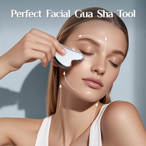 Image of Rena Chris Gua Sha Facial Tools, Terahertz Guasha Tool for Acupuncture, Manual Massage Tool for Jawline Sculpting and Puffiness Reducing, Gua Sha Facial Massage Tool, Skin-Care Gift (Gray)