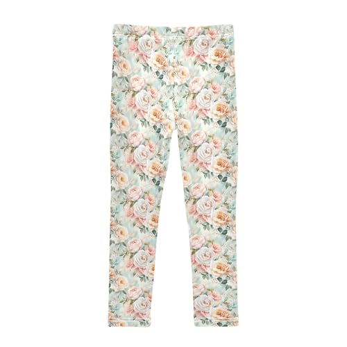 senya Girls Printed Leggings Yoga Pants Peony Rose Pattern for Kids in 4t to 10 Years, 4T2