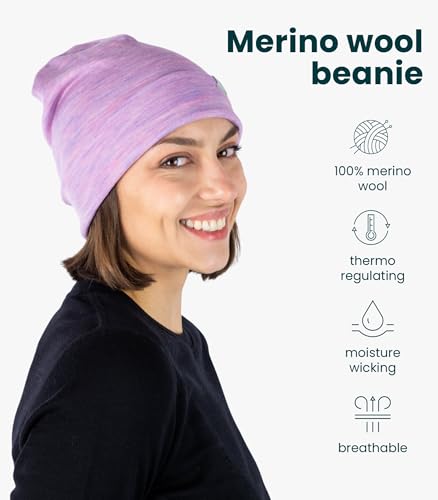 Image of Merino Wool Beanie for Women & Men - 100% Merino Skull Cap 17.5um - All Season Unisex Adult Hat & Socks for Running, Hiking