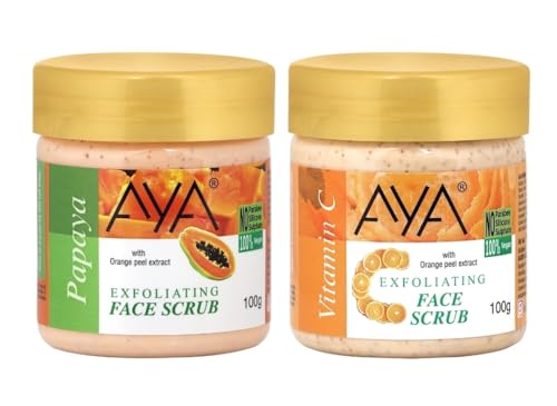 Image of AYA Papaya and Vitamin C Tan & Dead Skin Removal Scrub For Face & Body (100 Ml+100 Ml)|Exfoliating & Brightening Scrub|Blackhead Remover,Whitehead Remover,Detan Pack I Face Scrub For Women & Men
