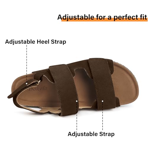 Mens Womens Cork Footbed Sandals Suede Leather Flat Sandals Arch Support Orthotic Summer Slip on Open Toe Outdoor Slide Shoes with Adjustable Double Strap & Back Strap4