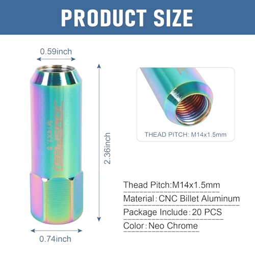 Image of Neo Chrome 20PC 14X1.5MM 60MM Extended Forged Aluminum Tuner Racing Lug Nut | Open-end Design, Great with your Aftermarket Wheels