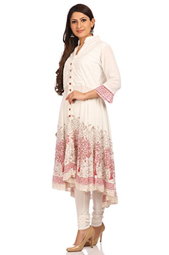 Image of BIBA Womens Mandarin Collar Printed Churidar Suit