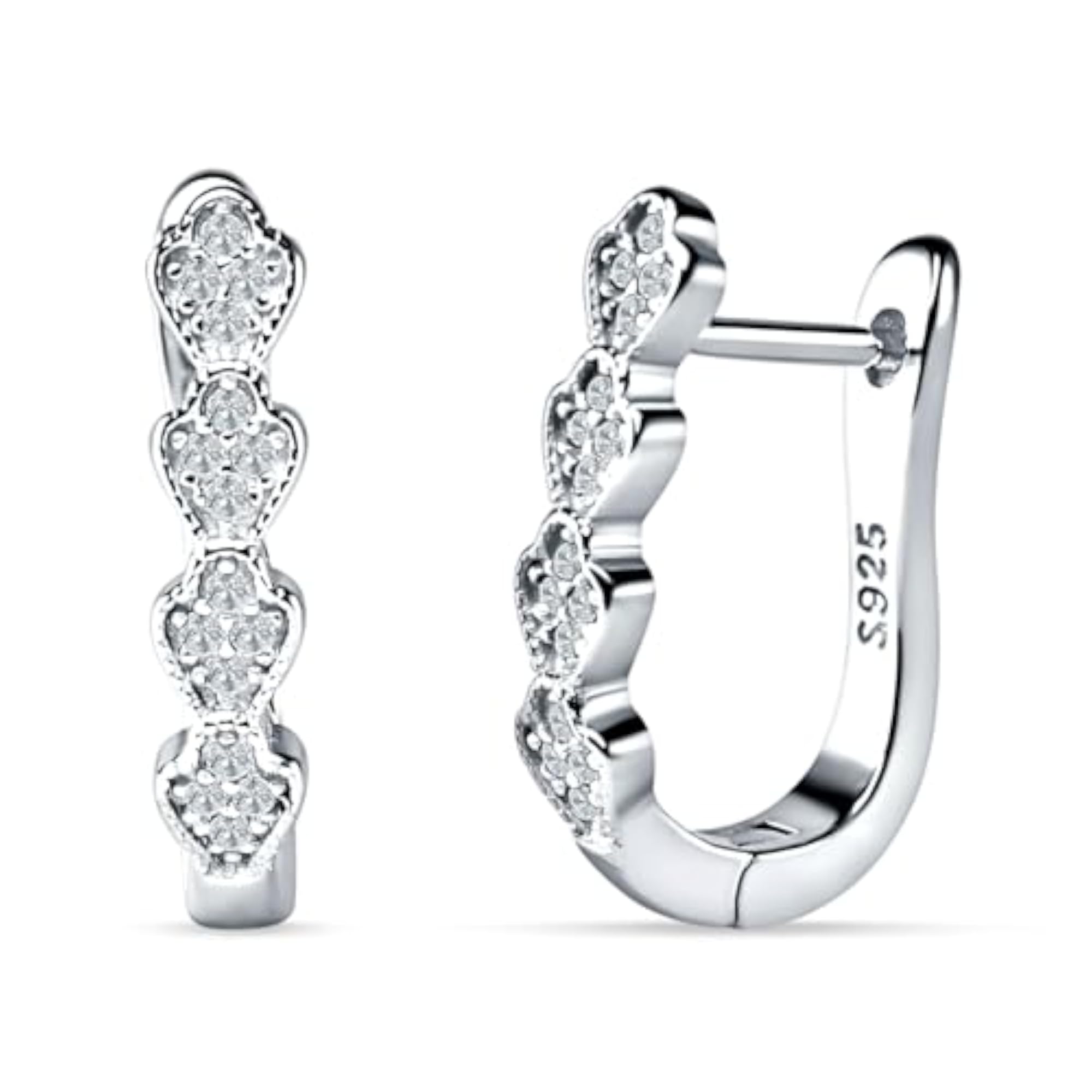 Women's 925 Sterling Silver Korean Half Eternity Leaf Huggie Earrings