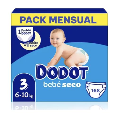 Dodot Bebé Seco Talla 3 (4 10 kg) 168 Pañales + 128 Toallitas Dodot Dermo GRATIS | Pack Ahorro Bebé, Máxima Absorción y Protección