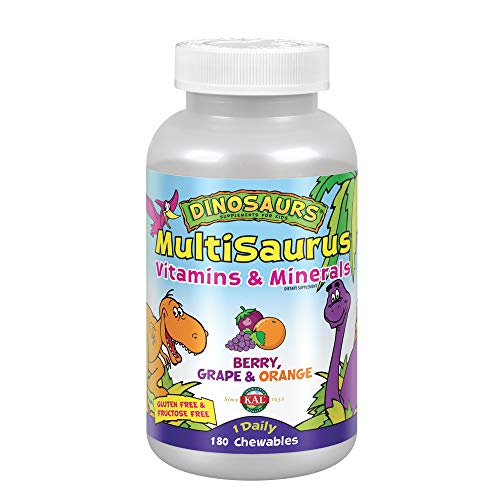 KAL Kids MultiSaurus Vitamins & Minerals | Berry, Grape & Orange Flavor | Childrens Daily Multivitamin | 180 Chewables