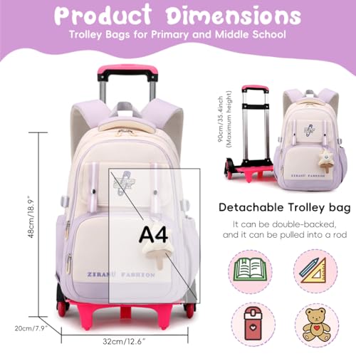 Image of PALAY School Bag for Girls Backpack with 6 Wheels Robust Children's School Bag with Wheels for Girls, Removable Trolley School Backpack with Pendant for School Travel