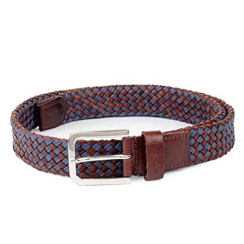 Image of Bacca Bucci Italian Woven leather and Cotton Elastic braided belt for men with Alloy buckle