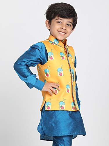 Image of JBN Creation Light Blue Cotton Silk Blend Boys Nehru Modi Jacket