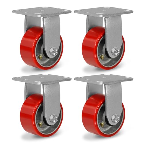 4" Caster Wheels, Heavy Duty Industrial Casters Polyurethane Plate Rigid Caster with Load Capacity-3200lbs(4Rigid)