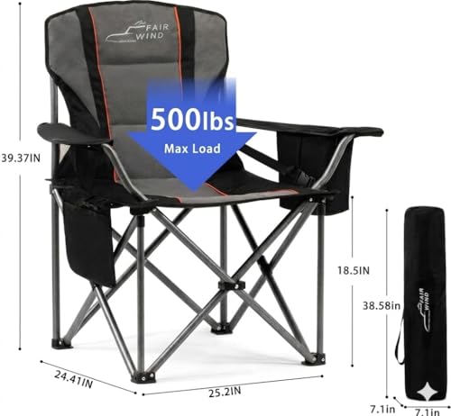 FAIR WIND Big Boy Padded Chair Silla de Camping Sobredimensionada con Acolchado - Paquete de 2 Negro miniatura 3