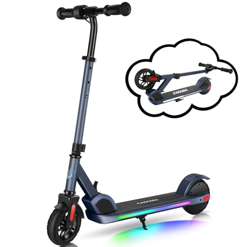 Caroma 150W Elektroroller für Kinder, 8-17km/h & 11km Langstrecke, Faltbarer Kinder E Roller Elektro Scooter mit Buntem Licht & LED-Anzeige, Scooter Elektrisch Kinder ab 6-12 Jahren,Blau