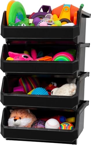 Image of ReadySpace Extra Large Plastic Storage Bins, Stackable Organizer Containers for Closet Pantry Shelf Garage and Office Organization, Black, 4 Pack