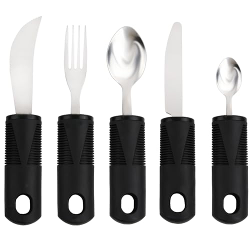 Anseom 5 Teiliges Adaptive Utensilien, Easy Grip Besteck Set Behinderten Esshilfen Besteck Rutschfeste Griffe, Besteck für Behinderte Menschen...