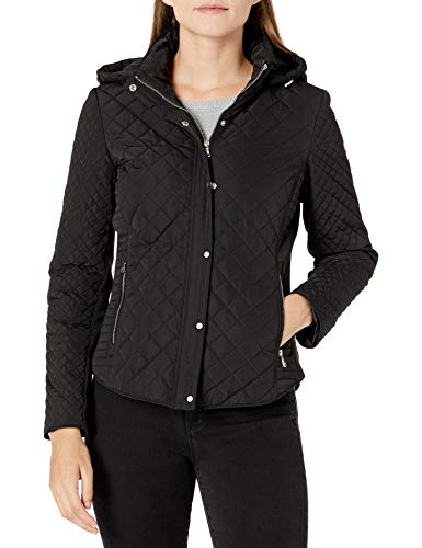 Calvin Klein Women's Quilted Jacket with Removable Hood, Black, X-Large
