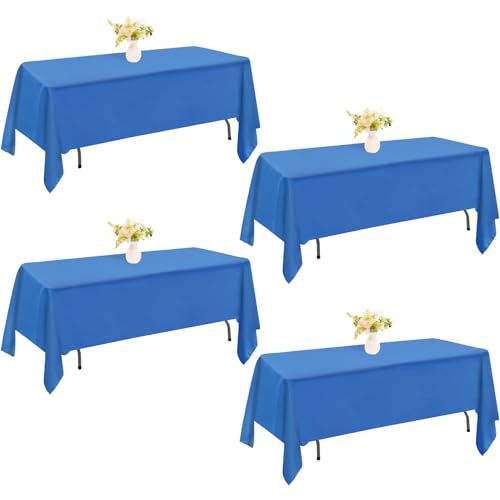 Image of 4 Pack Rectangle Tablecloth 60x102 Inch Washable Polyester Table Cover for Wedding Dining Table Buffet Parties Banquet Decoration(Blue)