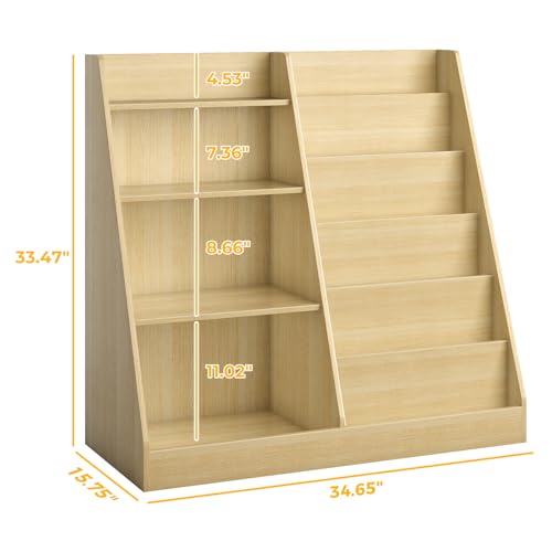 Image of Tatub 6 Tier Kids Wooden Bookshelf and Toy Storage, Children Toy Organizer with Upgraded Book Shelves, Toddler BookRack Baby Bookcase for Nursery, Playroom and Classroom, Natural Wood