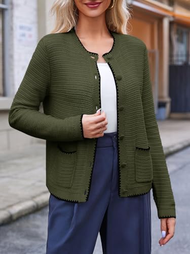 Image of Saodimallsu Womens Button Down Cardigan Sweaters Long Sleeve Open Front Cropped Knit Jacket Coats with Pockets