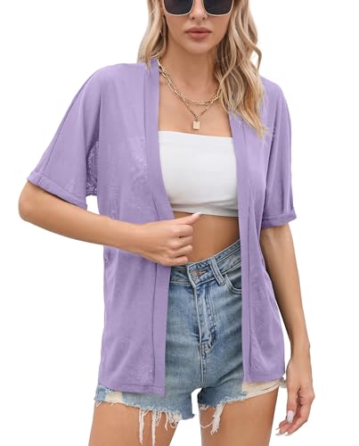 Image of Iandroiy Women's Lightweight Open Front Cardigans Casual Short Sleeve Blouse Tops