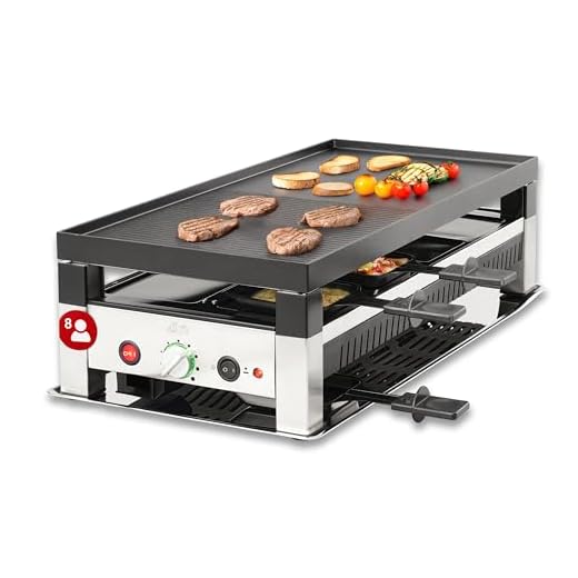 Solis Tischgrill 5 in 1 Table Grill 791 - Raclette + Grill + Wok + Pizza Grill + Crêpes - Raclette für 8 Personen -Edelstahl
